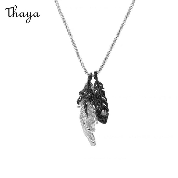 Thaya  Black White Feather  Dark  Necklace