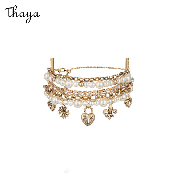 Thaya Love Lock Core Pearl Heart  Multi-layer Stackable Bracelet