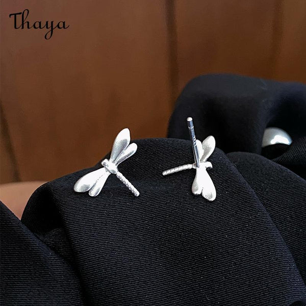 Thaya S925 Silver Brushed Frosted Dragonfly Stud Earrings