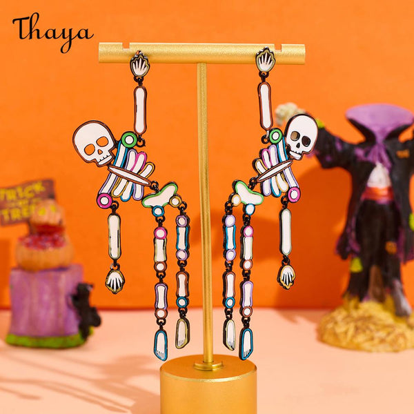 Thaya Halloween Skeleton Dangle Earrings