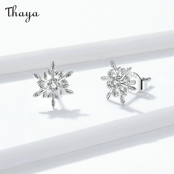 Thaya S925 Silver Christmas Platinum Plated Snowflake Stud Earrings