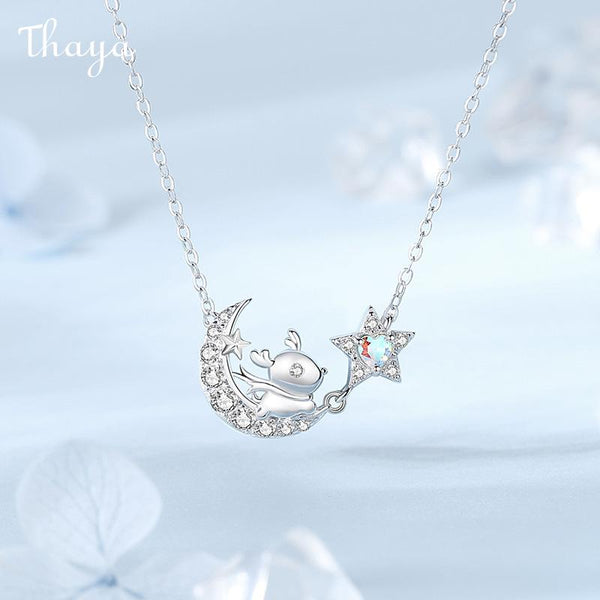 Thaya s925 Silver  Christmas Elk Moon Necklace
