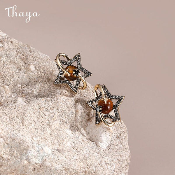 Thaya Vintage Tiger Eye Star Earrings
