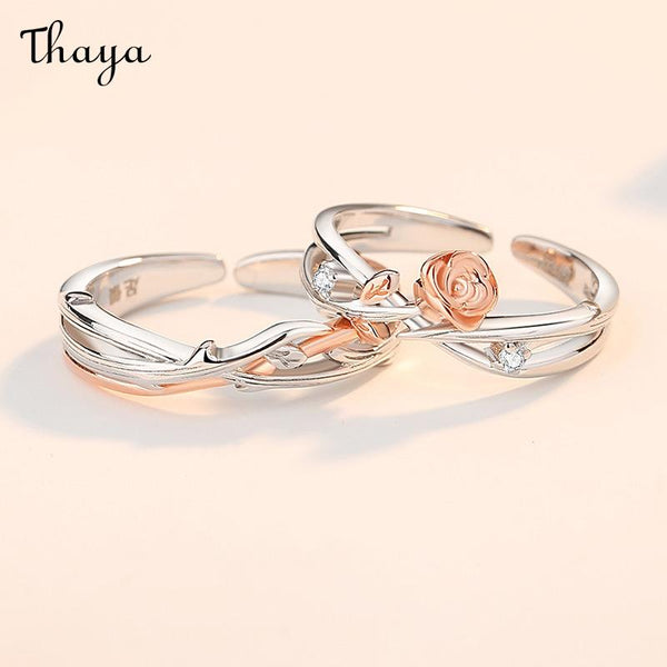 Thaya S999 Silver Thorn Rose Couple Rings