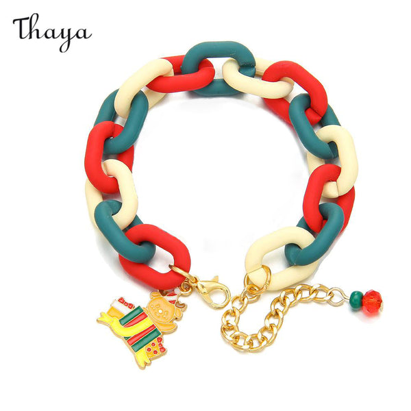 Thaya Weihnachtsserie Rote und grüne Schneeflocken-Glockenarmbänder
