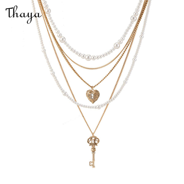 Thaya Vintage Love Lock Core  Multi-Layer Pearl Necklace( Detachable)
