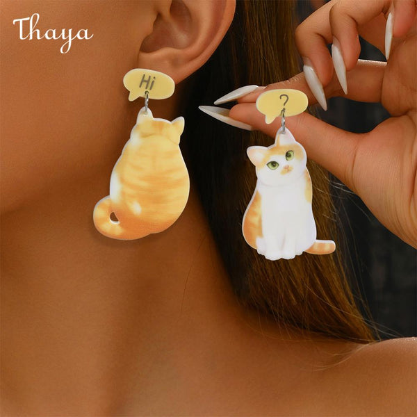 Thaya Cat & Butterfly Dangle Earrings