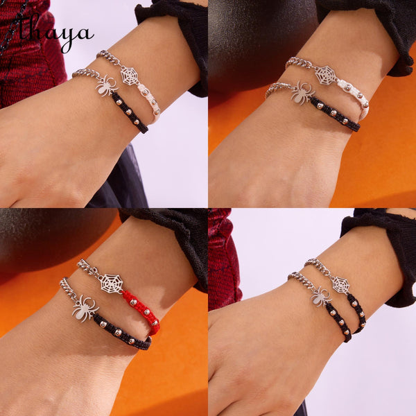 Thaya Halloween Spider Web  Woven Couple Bracelet