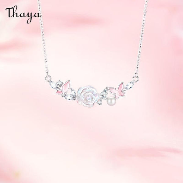 Thaya S925 Silver Butterfly & Rose Necklace