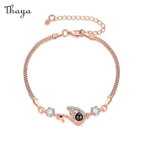 Thaya Personalized Love Swan Zircon Photo Bracelet