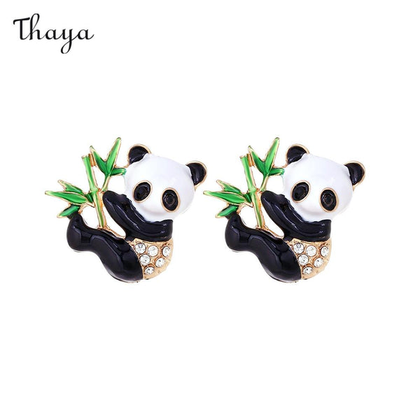 Thaya Cute Panda Bamboo Earrings