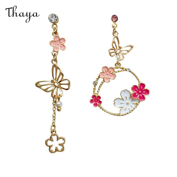 Thaya Flower Butterfly Asymmetric Earrings