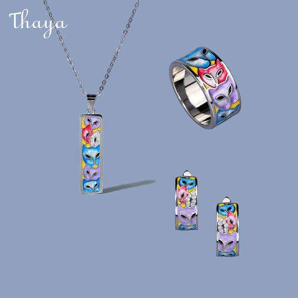 Thaya Enamel  Gradient Color Fox Jewelry Set