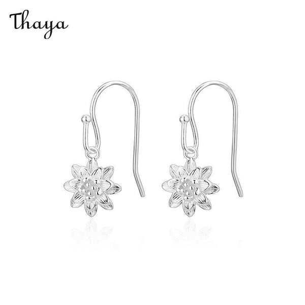 Thaya 999 Silver Lotus Flower Double Layer Earrings