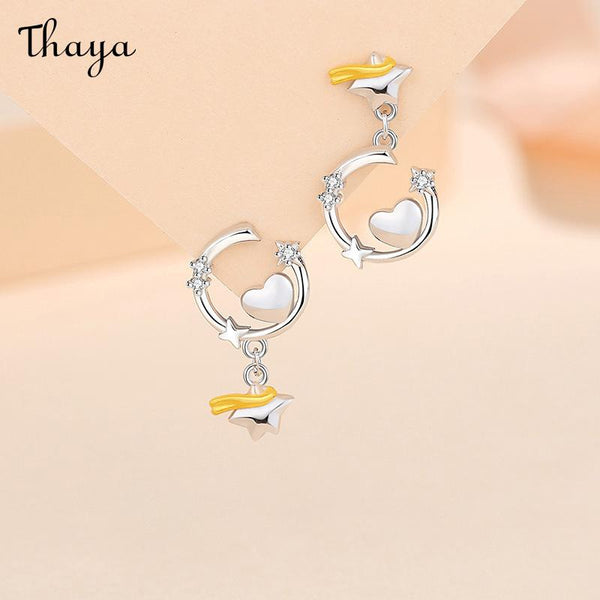 Thaya S925 Silver  Lucky Star All-match Asymmetric Love Earrings
