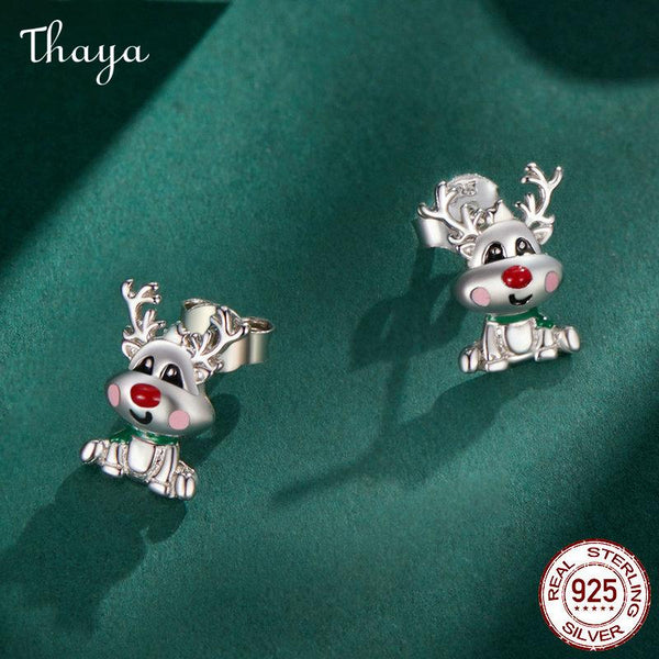 Thaya S925 Silver Christmas  Cute Reindeer Stud Earrings