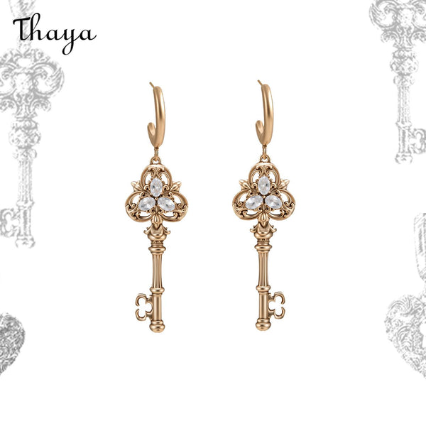 Thaya Love Lock Core  Retro  Embossed Key Earrings