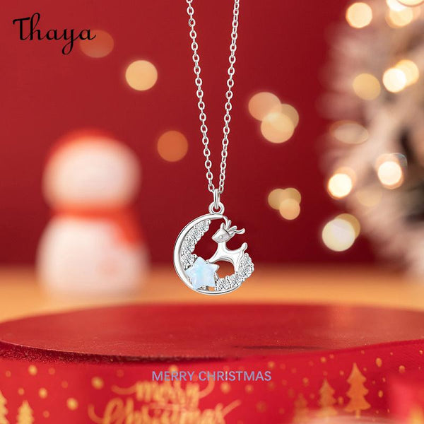 Thaya S925 Silver Christmas Deer & Star Necklace
