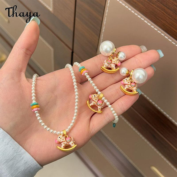 Thaya Pearl Horse Necklace Bracelet Earrings