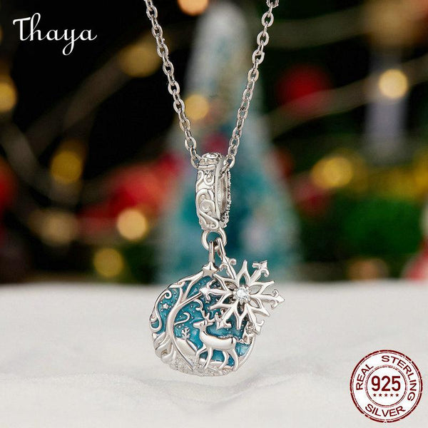 Thaya S925 Silver Christmas Luminous Elk Snowflake Necklace