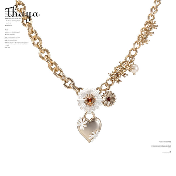 Thaya Daisy  French Vintage Necklace with Heart Pendant