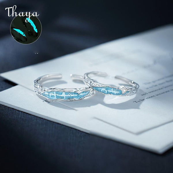 Thaya S925 Silver Luminous Enamel Love Letter Couple Ring