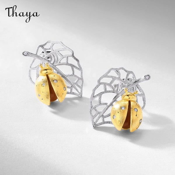 Thaya S925 Silver Leaf Ladybug Earrings