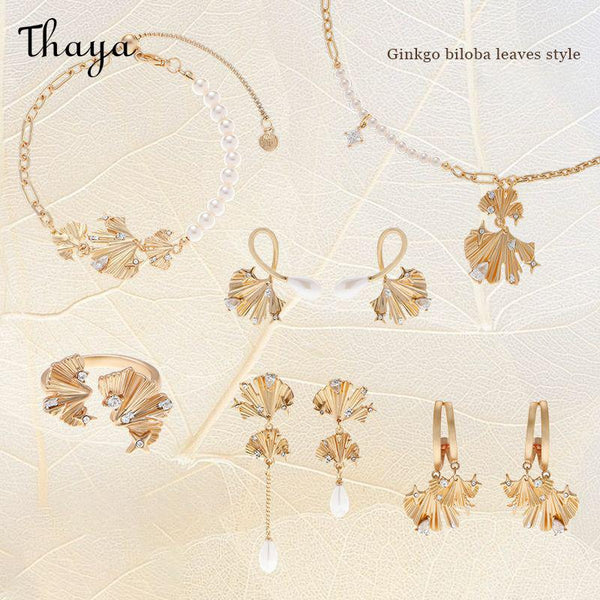 Thaya Ancient Gold  Ginkgo Leaf Pearl Jewelry Set