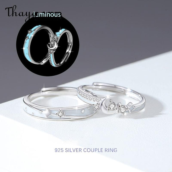 Thaya S925 Silver Luminous Starry Moon Night Couple Rings