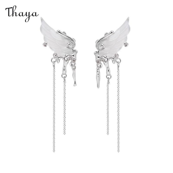 Thaya Elegant White Tassel Wing Earrings