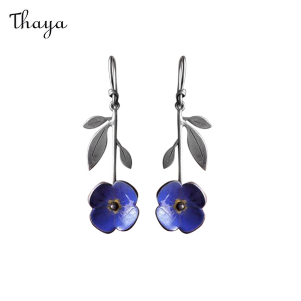 Thaya Elegant Navy Blue Floral Earrings