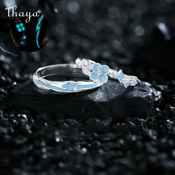Thaya S925 Silver Luminous Clover Couple Rings