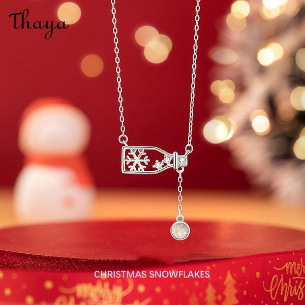 Thaya S925 Silver Christmas Drifting Bottle Clavicle Chain Snowflake Necklace