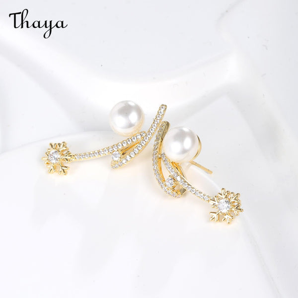 Thaya S925 Silver Pearl Snowflake Drop Earrings