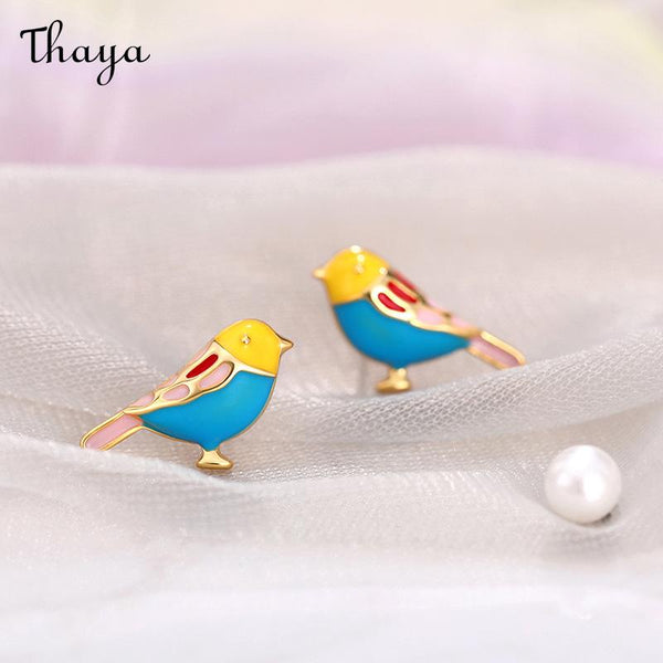 Thaya Enamel Color Cute Bird Stud Earrings