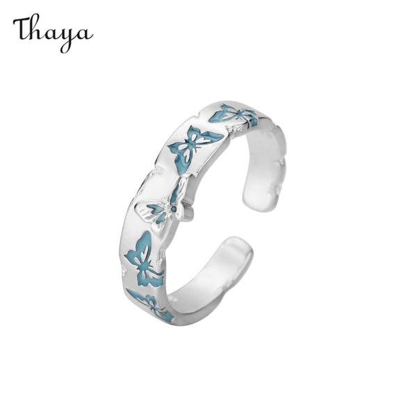 Thaya 925 Silber Stilvoller Emaille-Tropfen-Schmetterlingsring