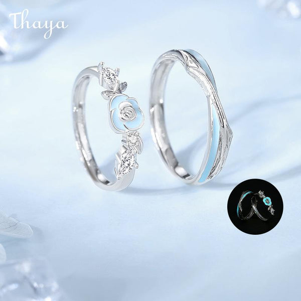 Thaya S925 Silver Luminous Enamel Thorn Rose Couple Rings