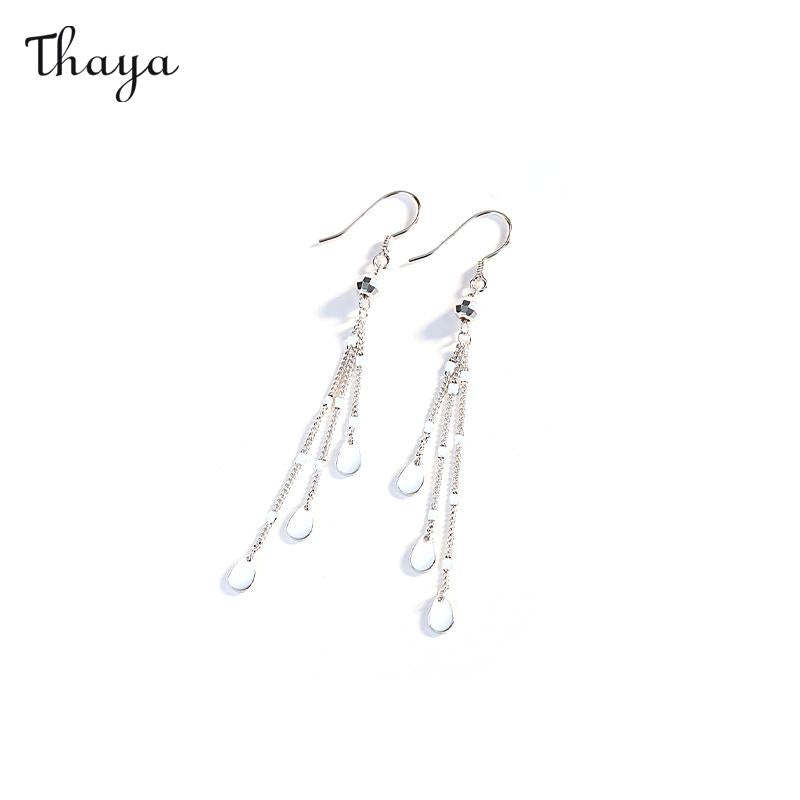 Boucles d'oreilles pendantes en argent 925 Thaya avec perles rondes et longues pampilles