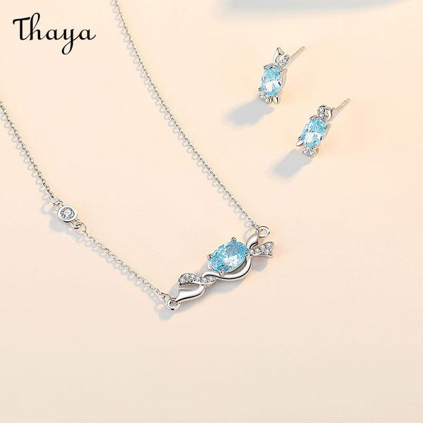 Thaya S925 Silver Sweet Blue Candy  Earrings  Necklace