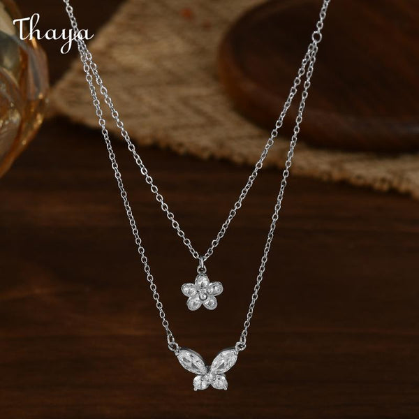 Thaya Butterfly & Flower Layered Necklace