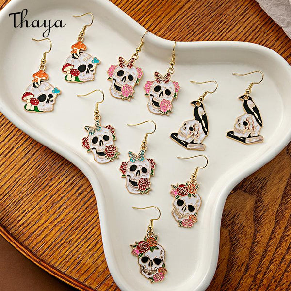Thaya Colorful Skull Dangle Earrings