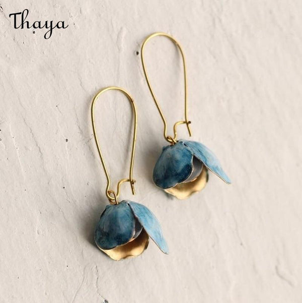 Thaya Blue Floral Dangle Earrings