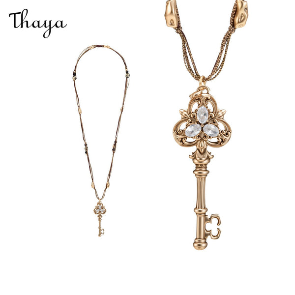 Thaya Love Lock Core  Retro Embossed Key Beaded Rope Necklace
