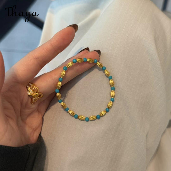 Thaya Gold and Turquoise Beaded Bracelet