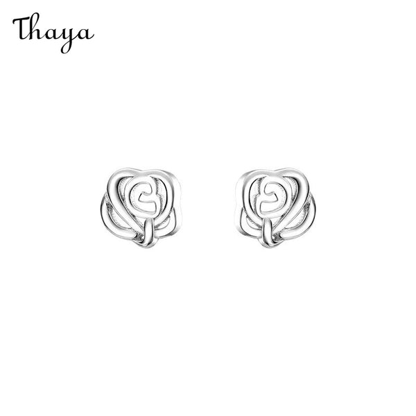 Thaya Argent 925 Boucles d'Oreilles Vintage Rose Creuse