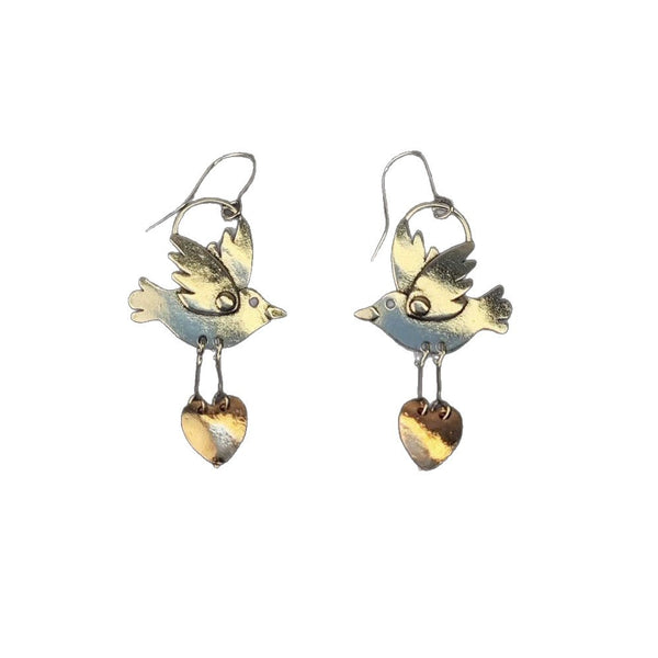 Thaya Bird and Heart Dangle Earrings