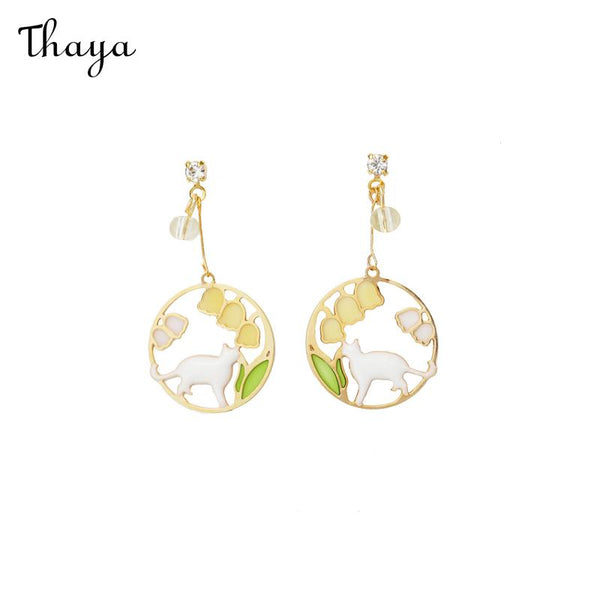 Thaya Pastoral Bell Flower Cat Earrings