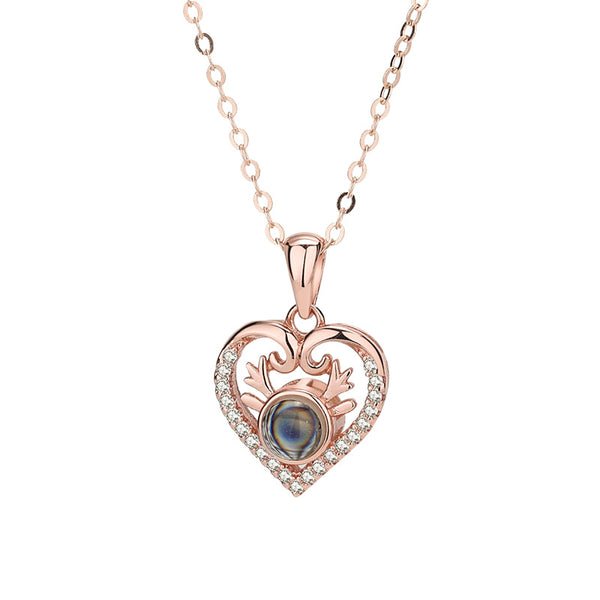 Thaya 925 Silver Personalized Heart-shaped Antler Photo Necklace