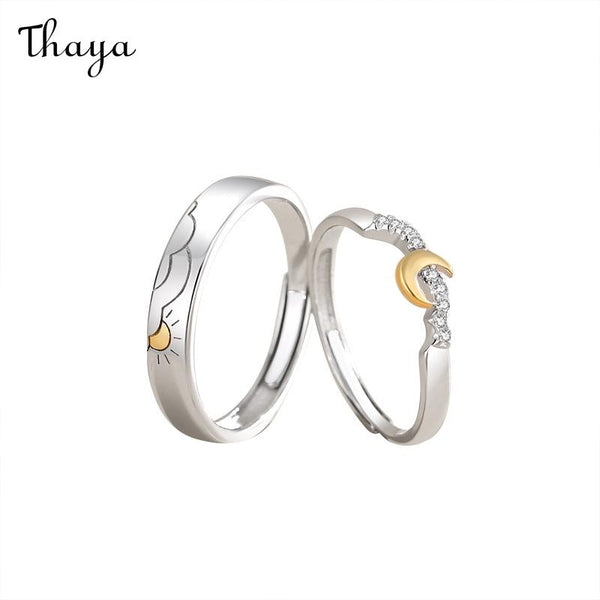 Thaya 925 Silver Sun Moon Couple Rings