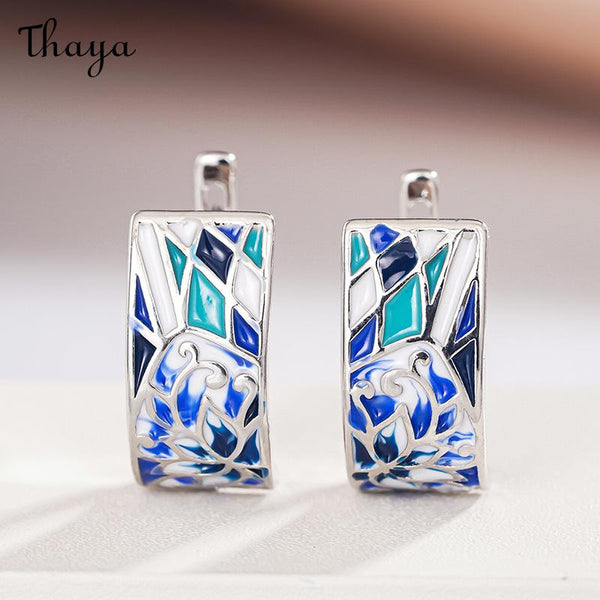 Thaya Blue White Porcelain Shading Painting Enamel Earrings